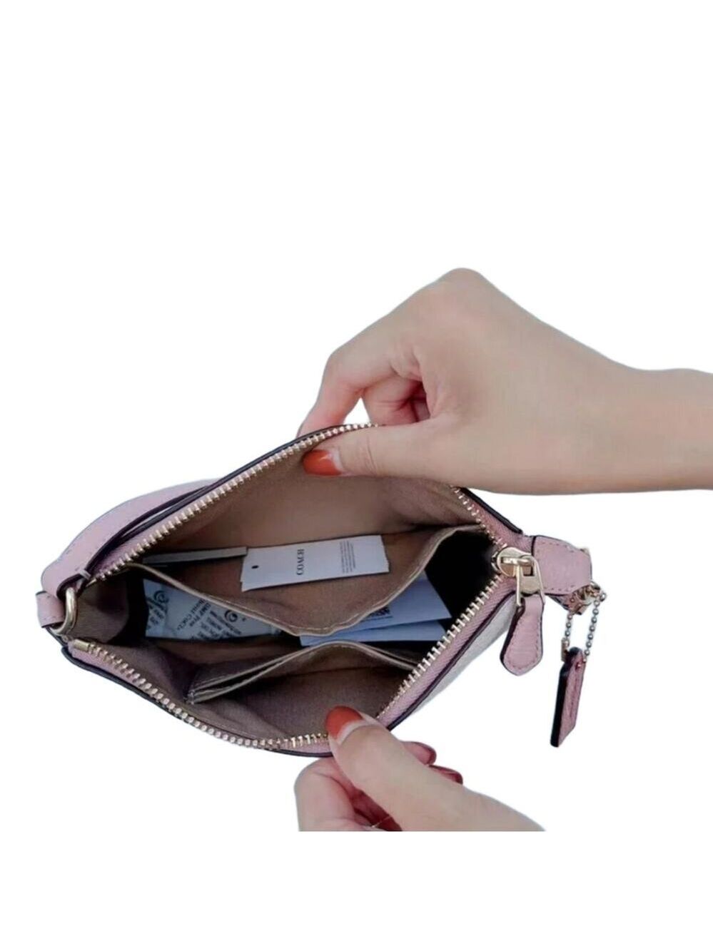 COACH STRIPE HEART LEATHER NOLITA 19 PURSE BAG IN COLORS: GOLD/CHALK VALENTINE - Picture 8 of 9
